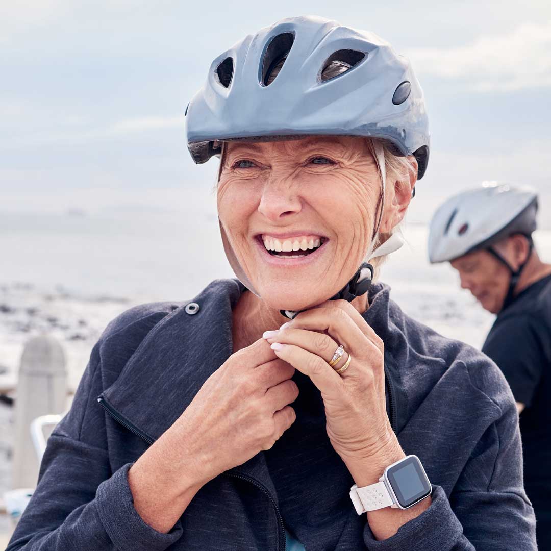 older woman cycling