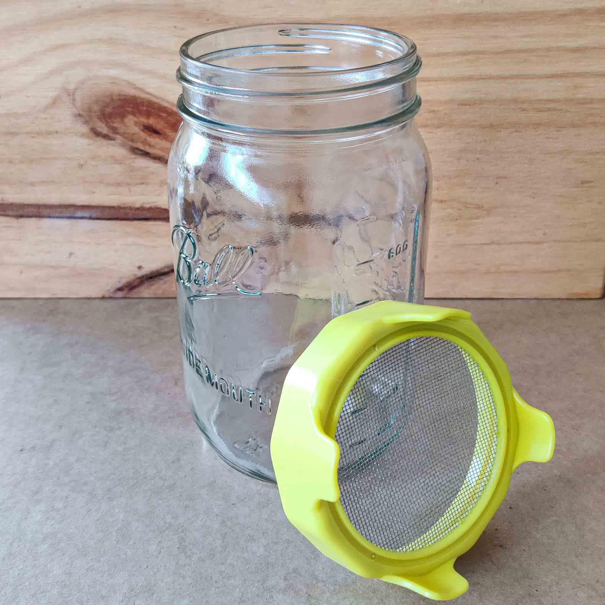 Plastic Strainer Lid and Glass Jar Set